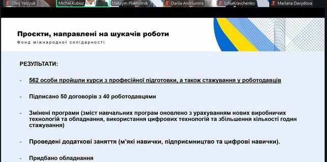 Відбулася завершальна зустріч із донорами Solidarity Fund PL (SFPL) та Deutsche Gesellschaft für Internationale Zusammenarbeit (GIZ) GmbH (ініціатива Skills4Recovery)